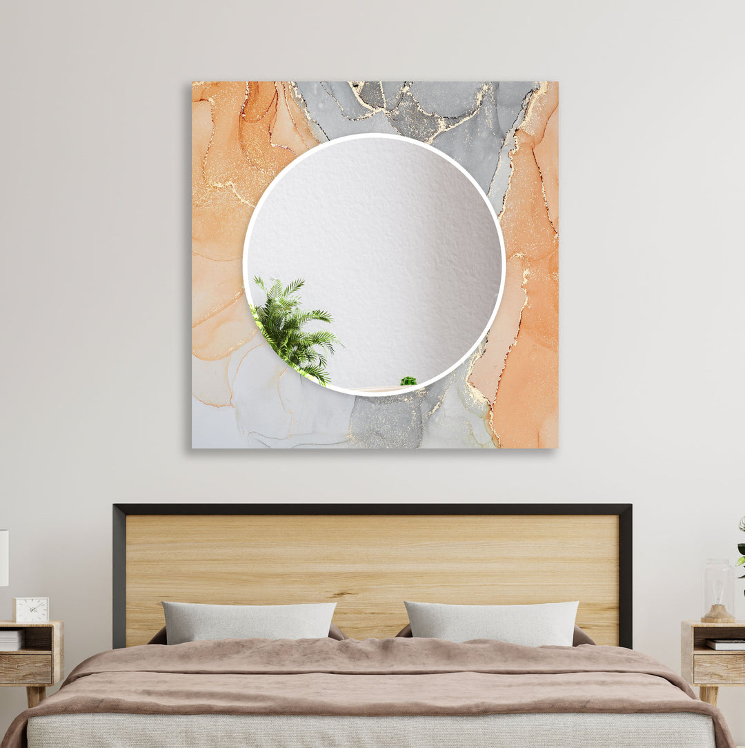 Orange & Grey Abstract Wall Mirror white mirror
