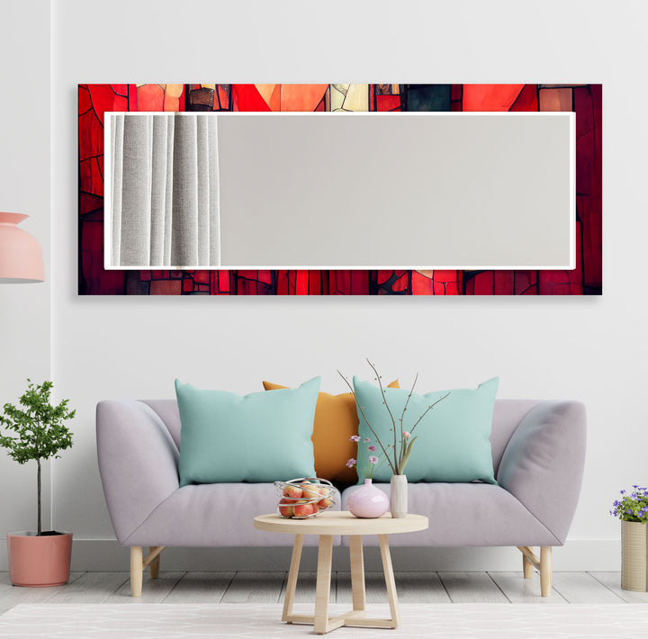 Stained Red & Beige Wall Mirror mirror art
