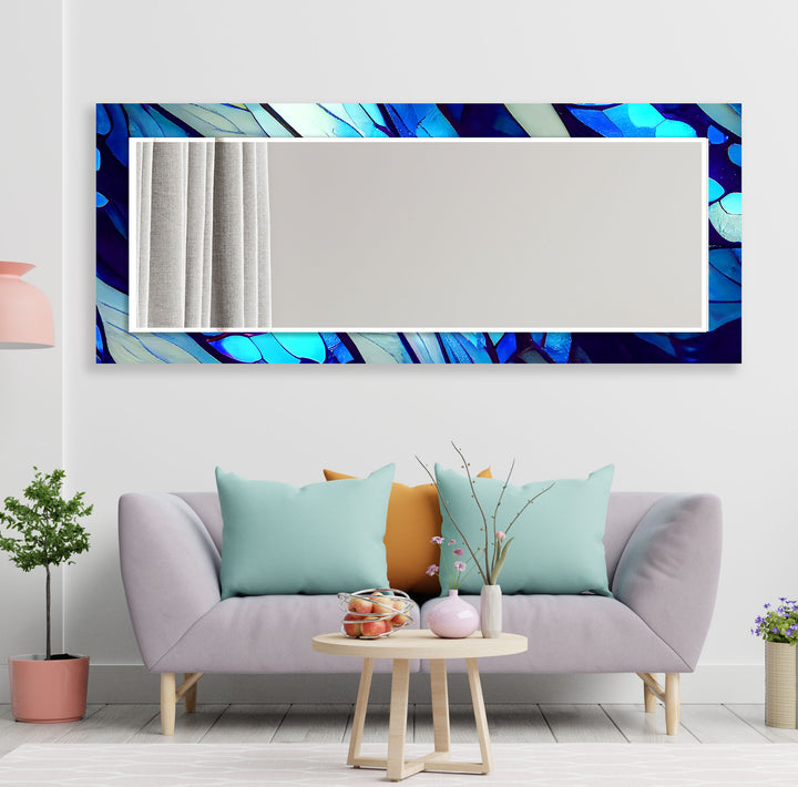 Stained Dark Blue Lines Wall Mirror Marble Wall Mirror
