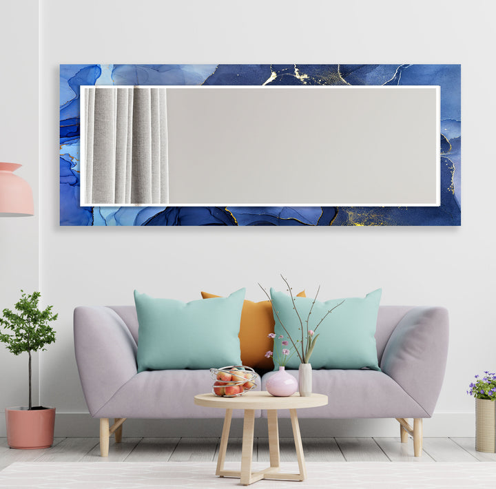 Blue & White Wall Mirror white framed mirror
