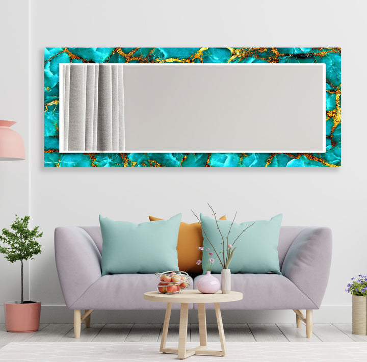 Turquoise & Gold Abstract Wall Mirror bathroom mirror with lights
