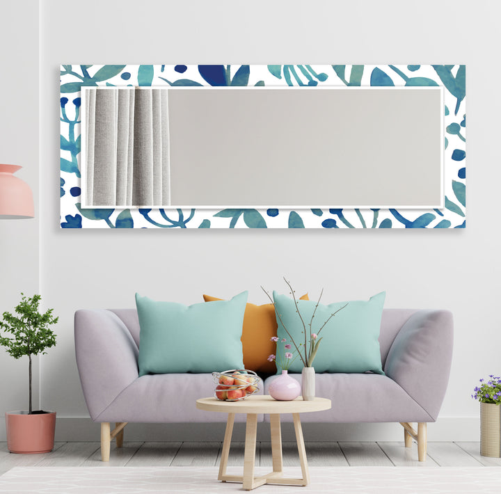 Blue Round Flowers Wall Mirror Modern Wall Mirror
