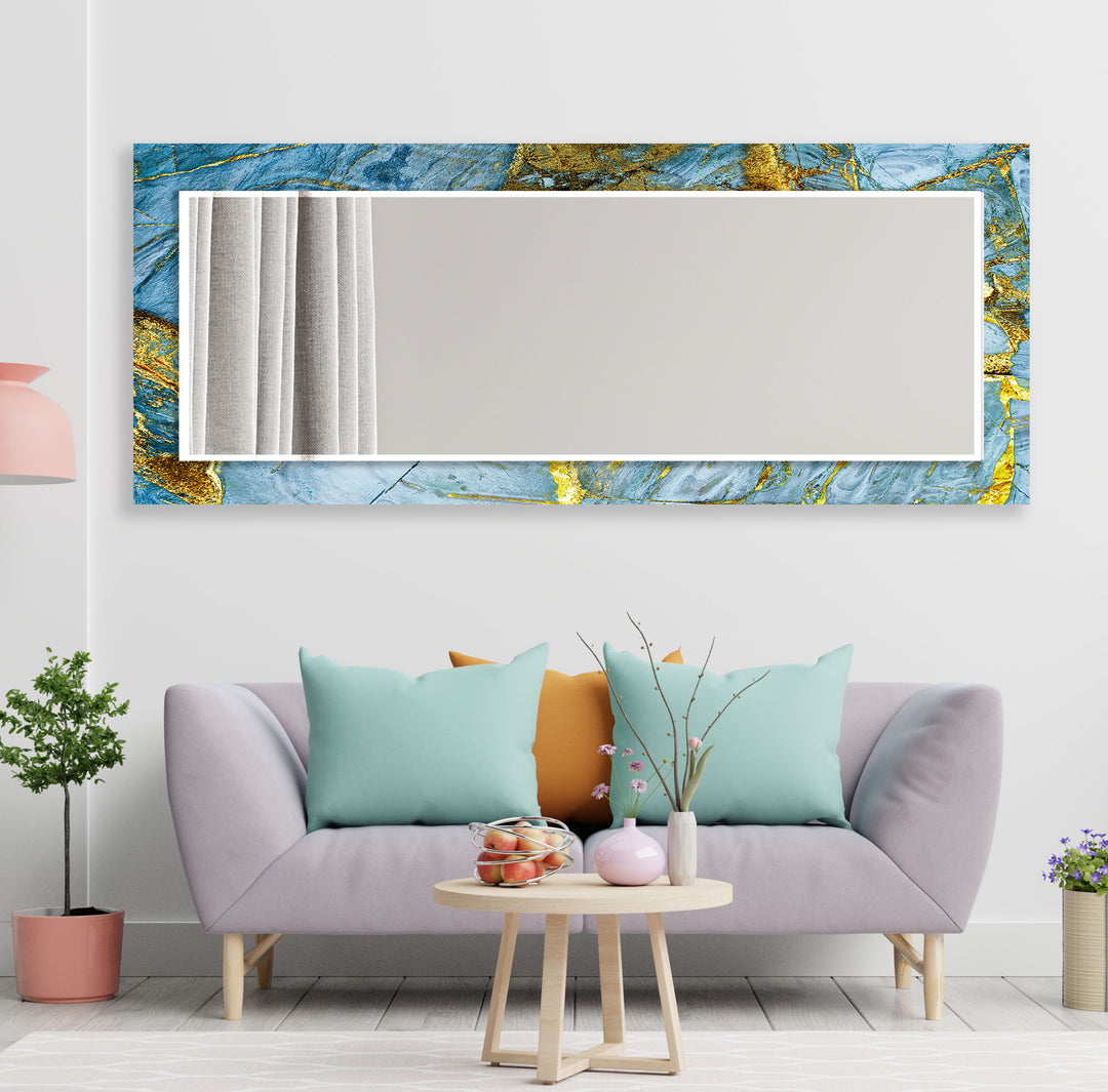 Light Blue & Golden Wall Mirror Long Mirror
