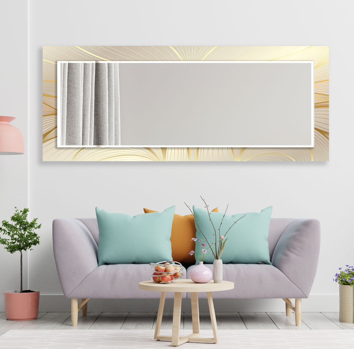 Beige with Golden Leaves Wall Mirror Bedroom Wall Mirror
