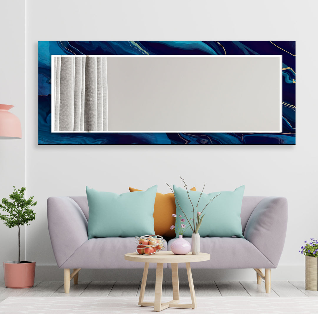 Blue Wavy Abstract Wall Mirror Framed Mirror
