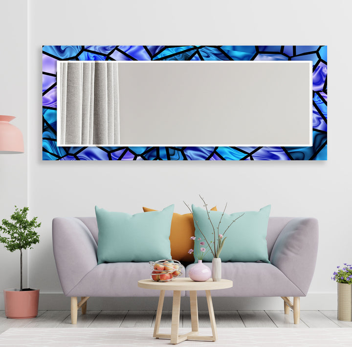 Stained Vivid Blue Wall Mirror Living Room Mirror
