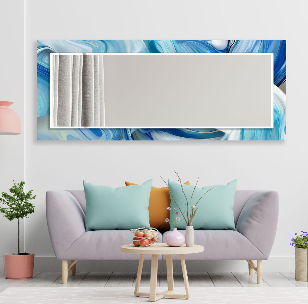 Abstract Wavy Blue Wall Mirrors Square Wall Mirror
