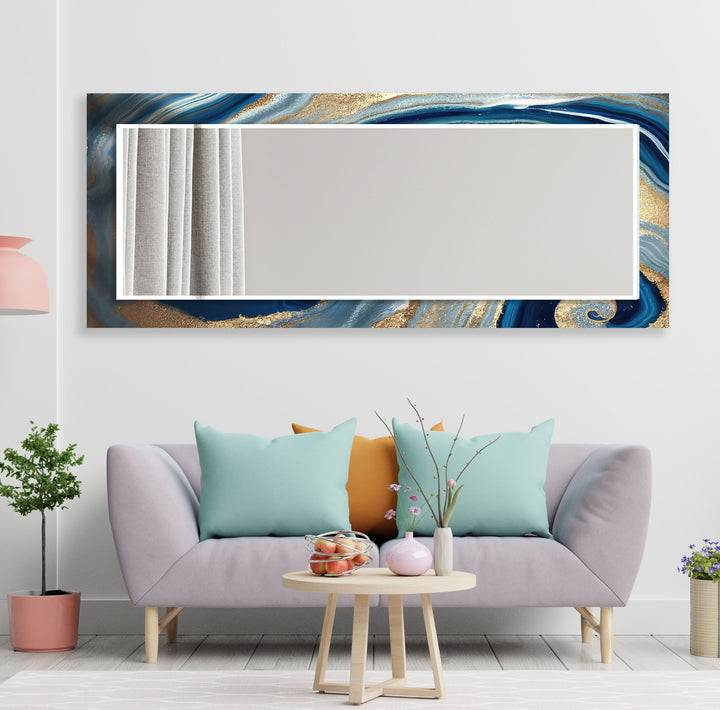 Abstract Turquoise & Blue Wall Mirror Rectangle Wall Mirror
