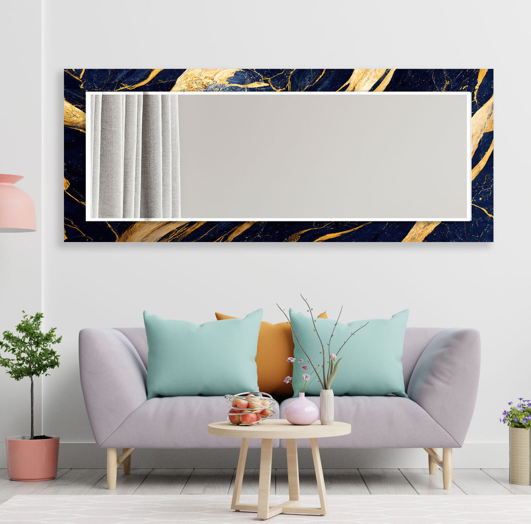 Marble Navy Blue & Gold Wall Mirror big mirror
