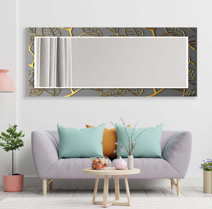 Abstract Gray Golden Line Wall Mirror Marble Mirror
