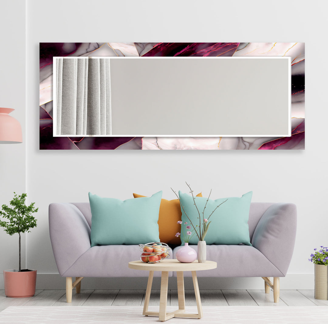 Dark Pink & White Marble Wall Mirror modern mirror
