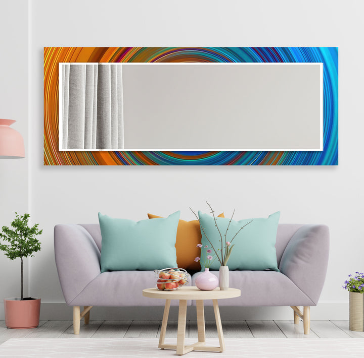 Orange & Blue Circles Abstract Wall Mirror Decorative Mirror
