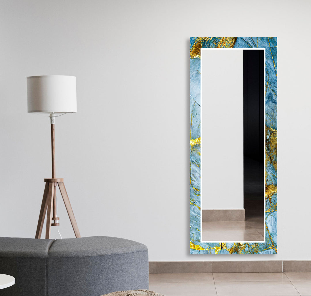 Light Blue & Golden Wall Mirror Large Wall Mirror
