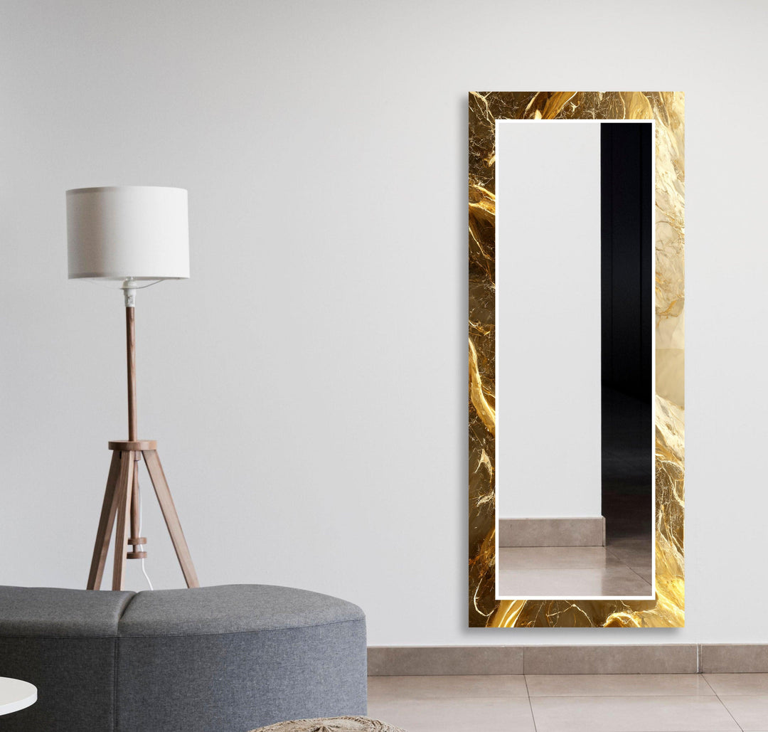 Yellow & Brown Marble Wall Mirror Mosaic Mirror 
