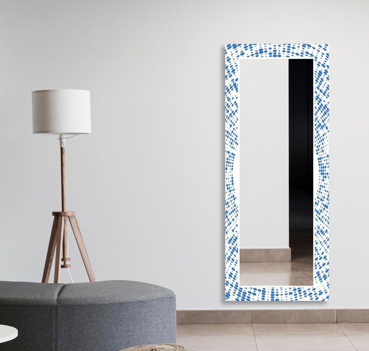 Abstract Round Blue & White Wall Mirror Dining Room Wall Mirror
