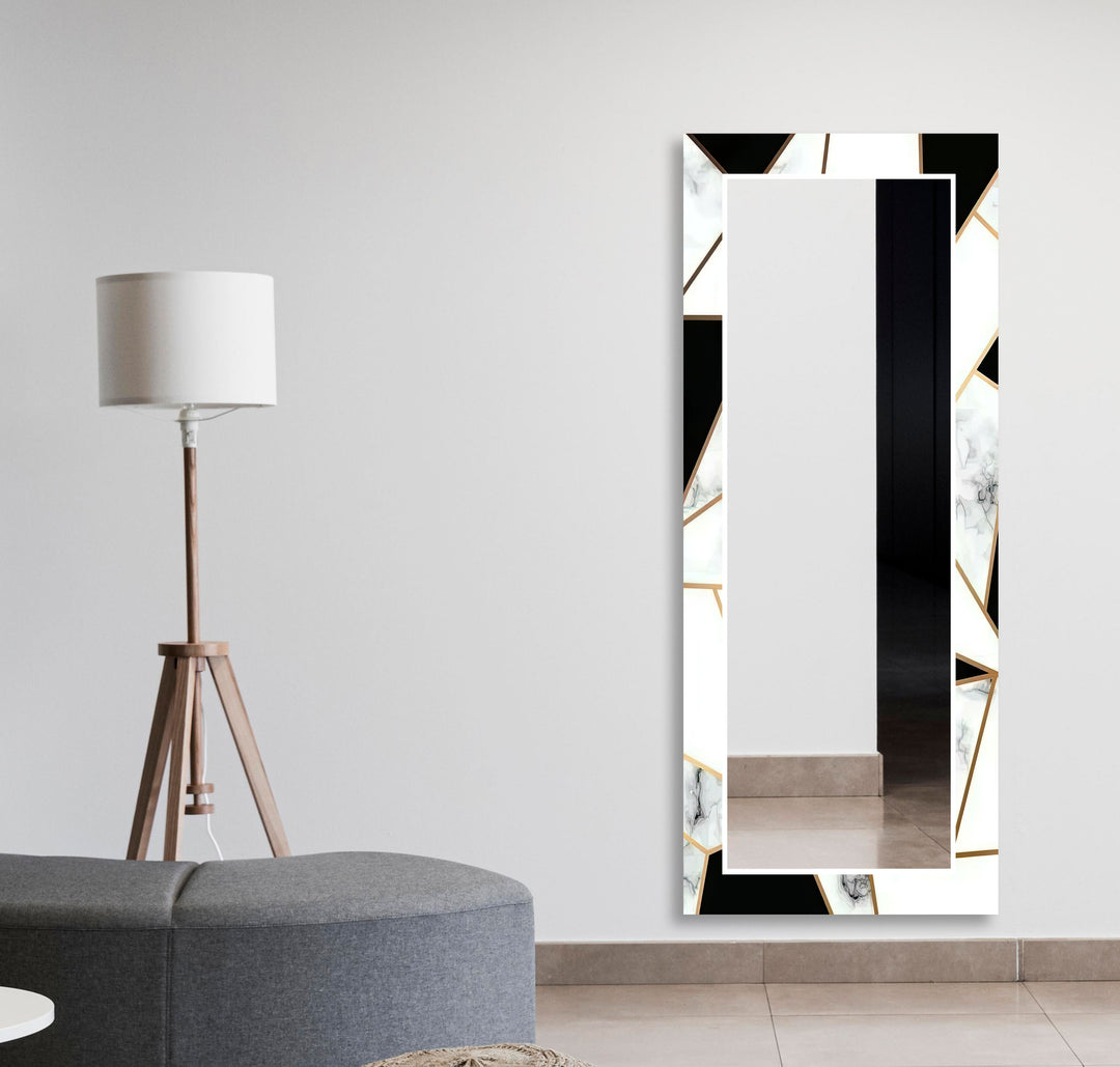 Black & White Gold Details Wall Mirror Blue Mirror
