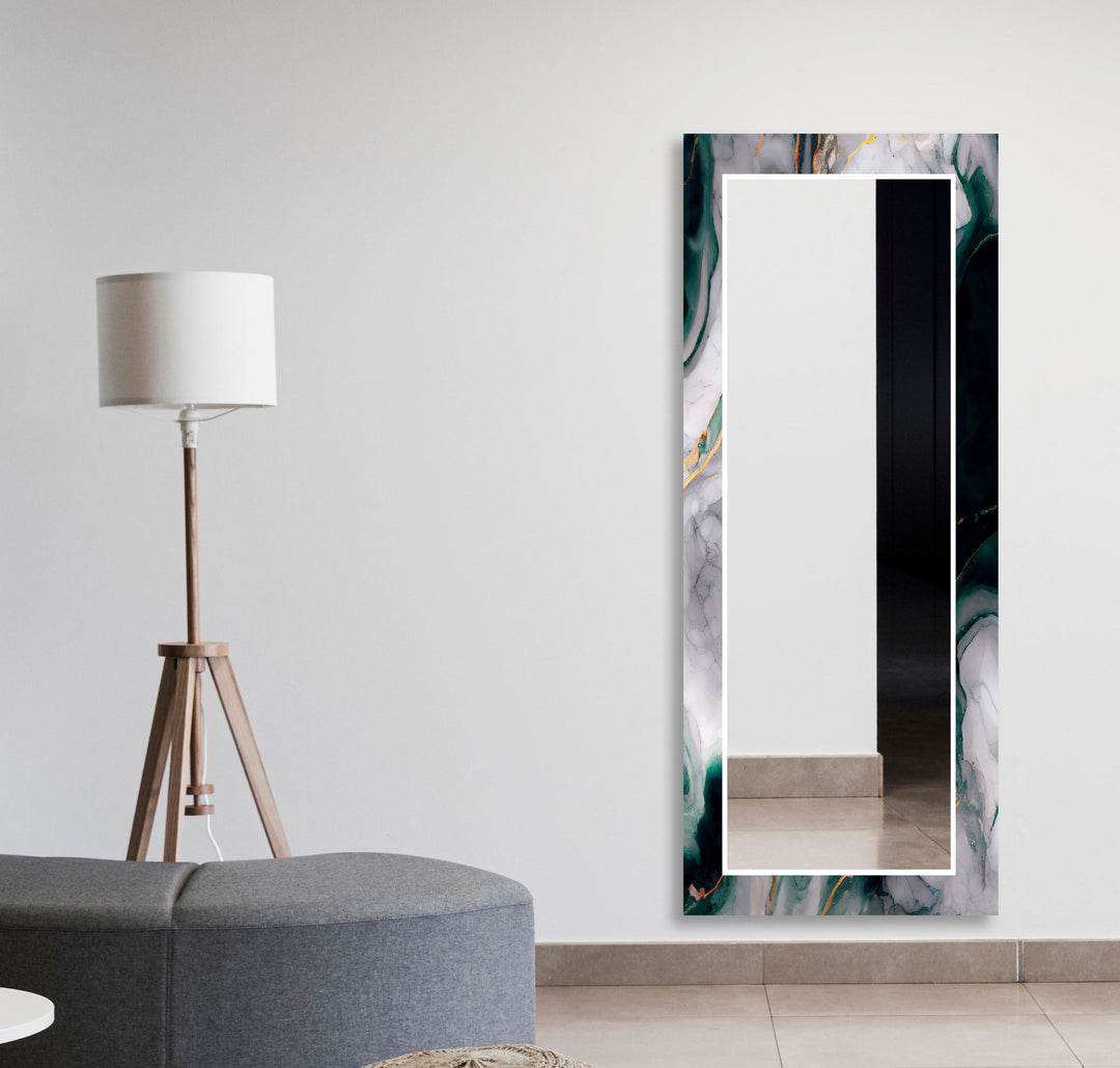 Green with Black Ink Abstract Wall Mirror Bedroom Mirror
