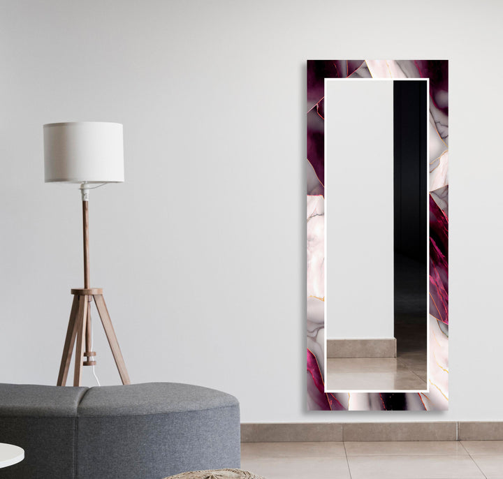 Dark Pink & White Marble Wall Mirror large floor mirror
