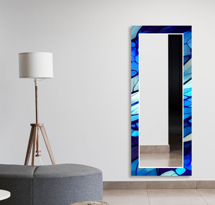 Stained Dark Blue Lines Wall Mirror Red Wall Mirror