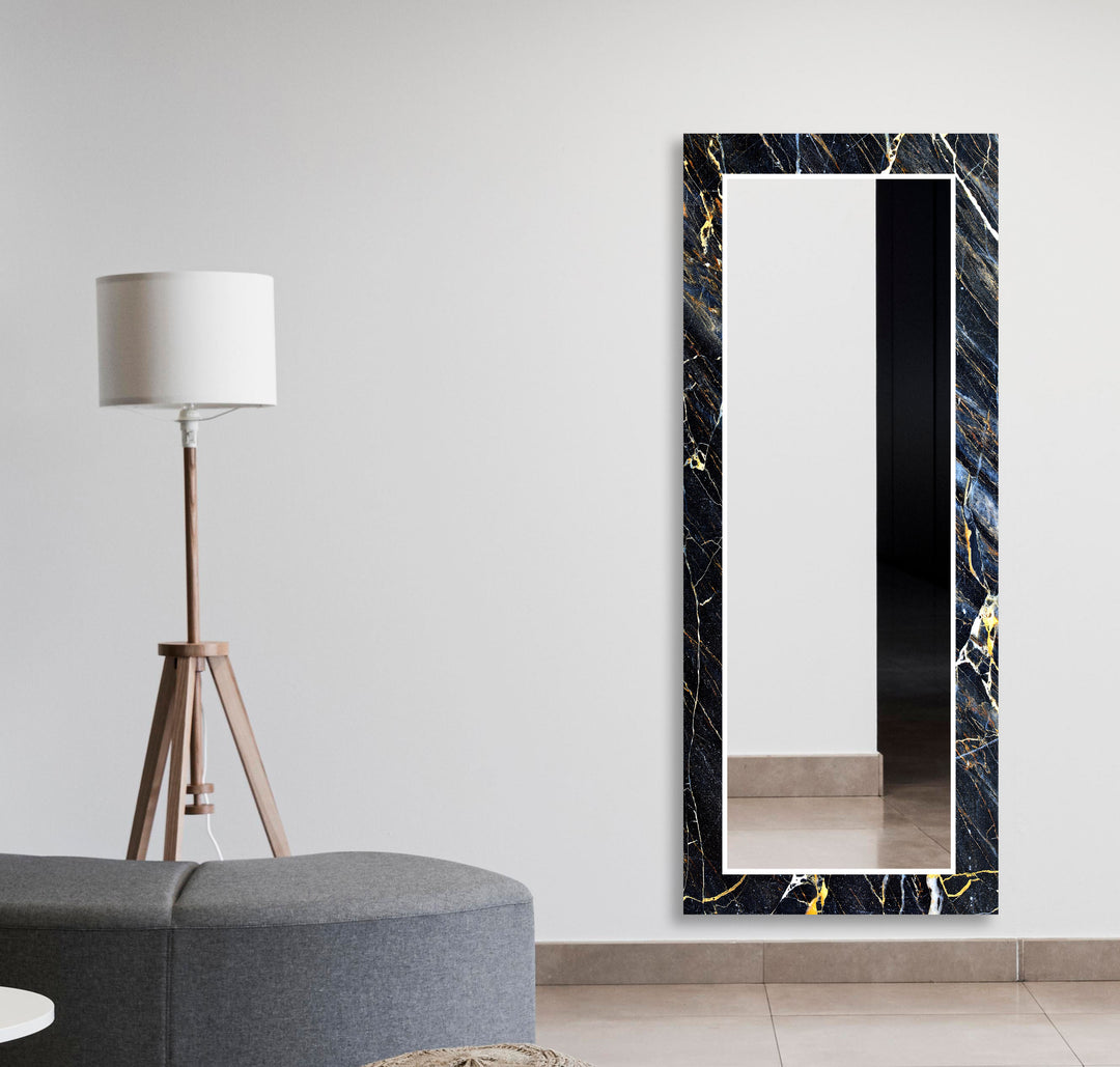 Dark Blue Marble Patterned Wall Mirror Rectangle Mirror
