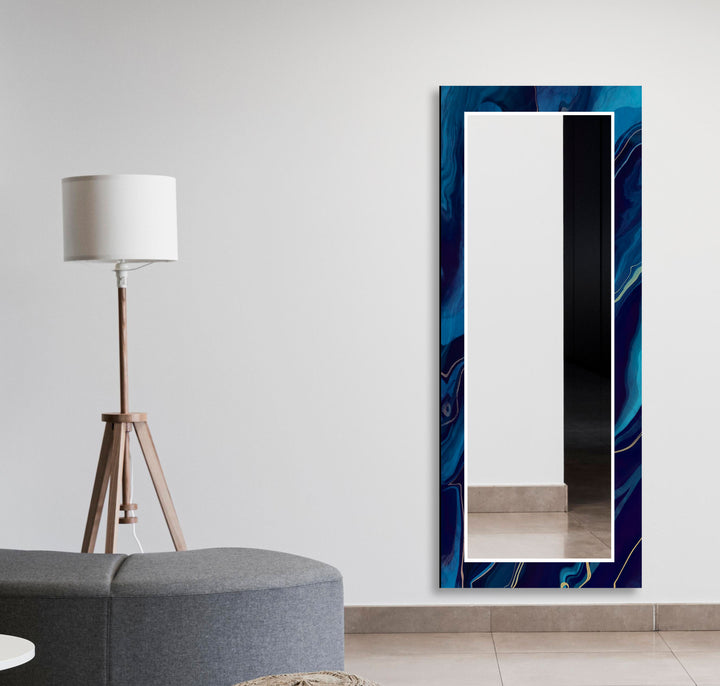 Blue Wavy Abstract Wall Mirror large mirror
