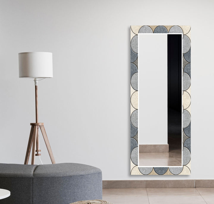 Grey Circles Details Wall Mirror Rectangle Wall Mirror
