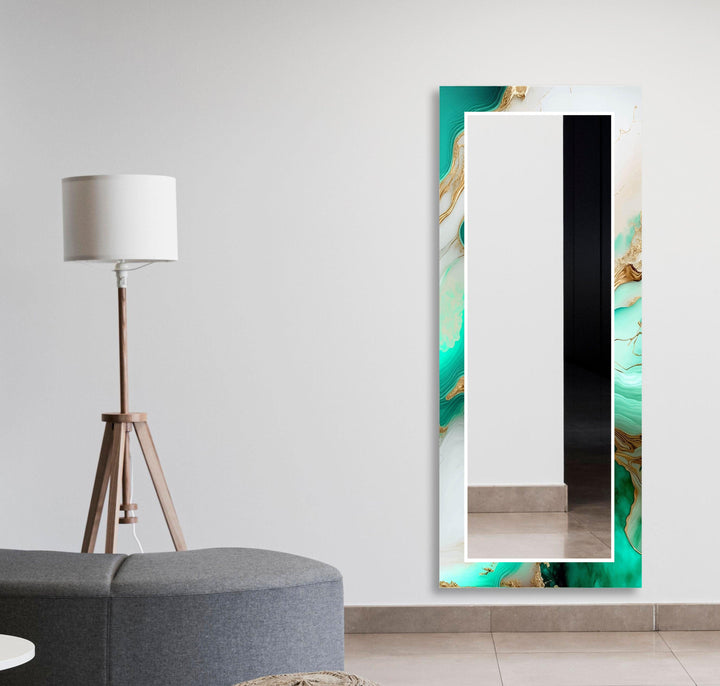 Green & White Abstract Wall Mirror Bedroom Wall Mirror
