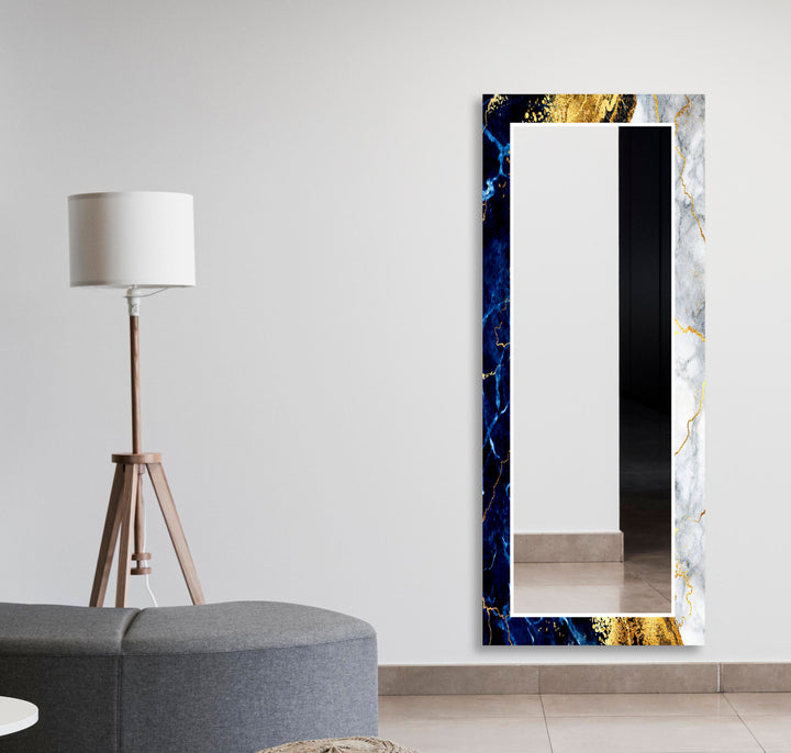 Blue Marble with Gold Details Wall Mirror Entryway Mirror
