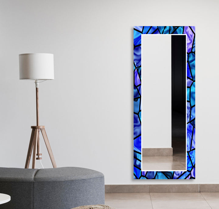 Stained Vivid Blue Wall Mirror Round Wall Mirror
