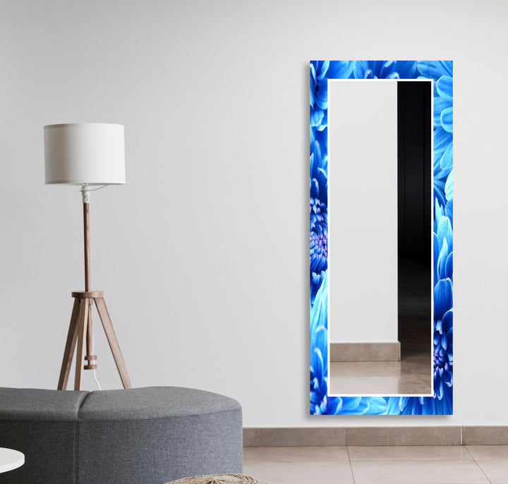 Big Blue Flowers Wall Mirror Decorative Mirror
