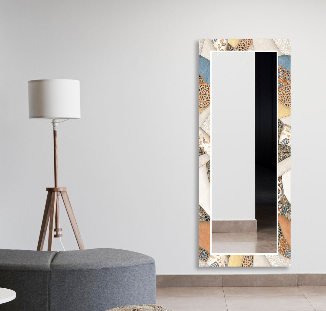 Mosaic Beige & Orange Wall Mirrors bathroom mirror with lights
