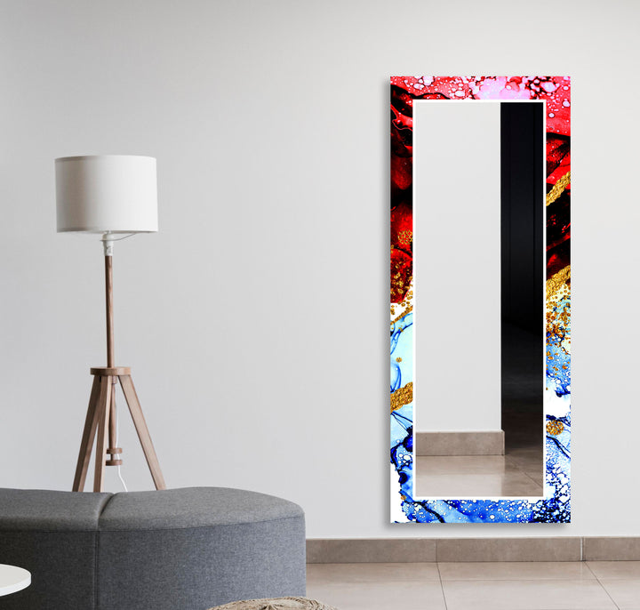 Blue & Red with Gold Wall Mirror Bathroom Mirrors
