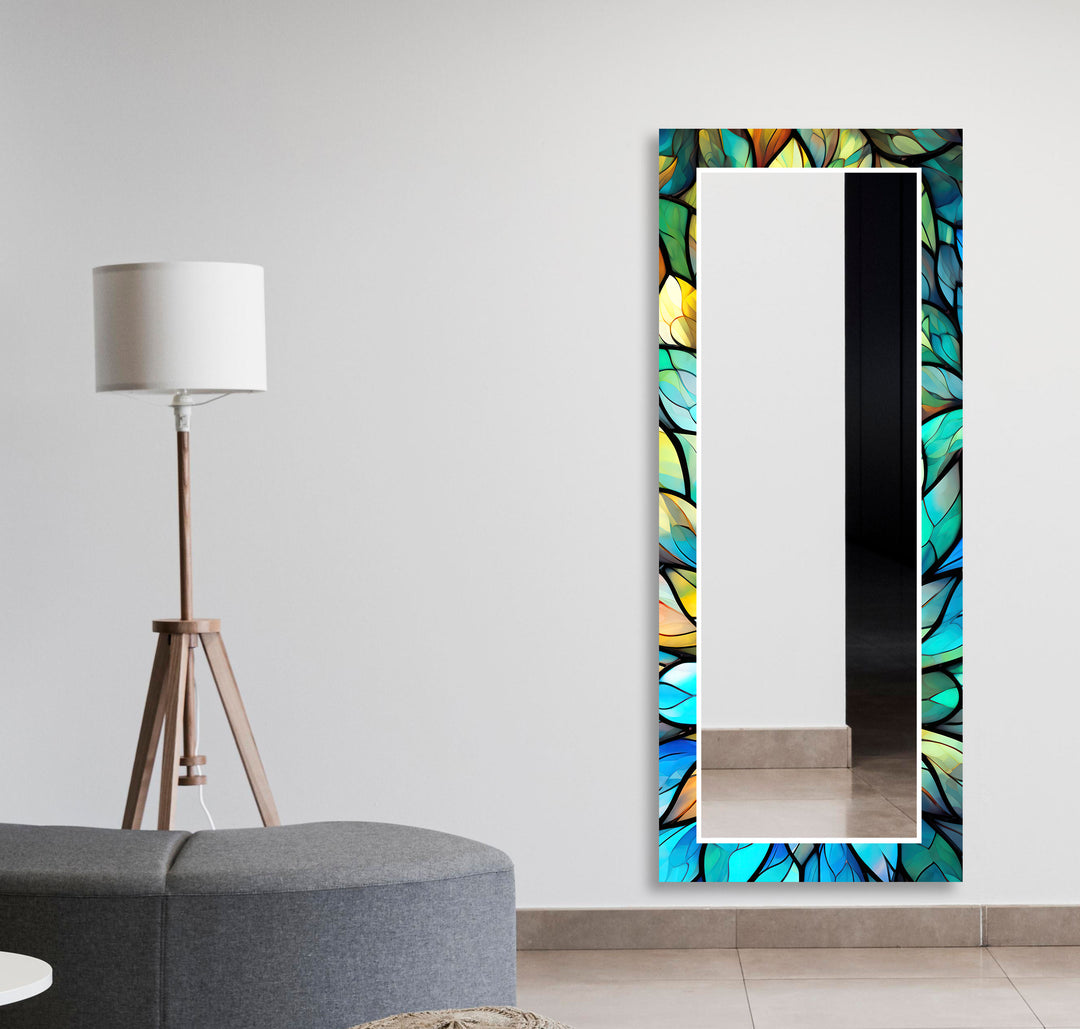 Turquoise & Blue Flower Wall Mirror white mirror
