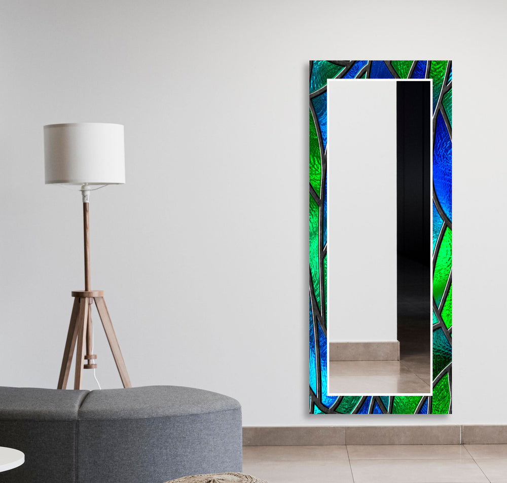 Green and Blue Abstract Wall Mirrors Square Wall Mirror
