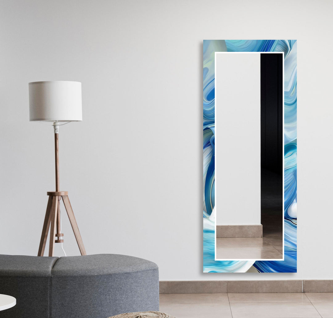 Abstract Wavy Blue Wall Mirrors Entryway Wall Mirror
