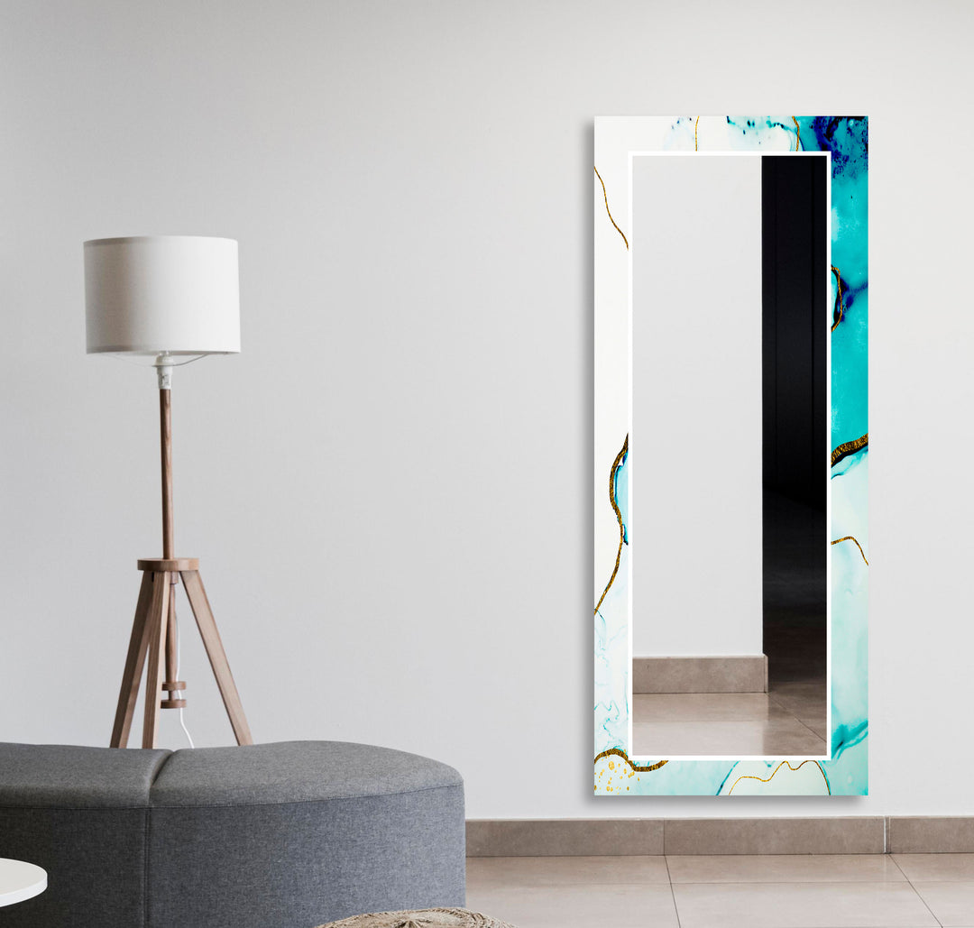 Turquoise & White Golden Wall Mirror Large Wall Mirror
