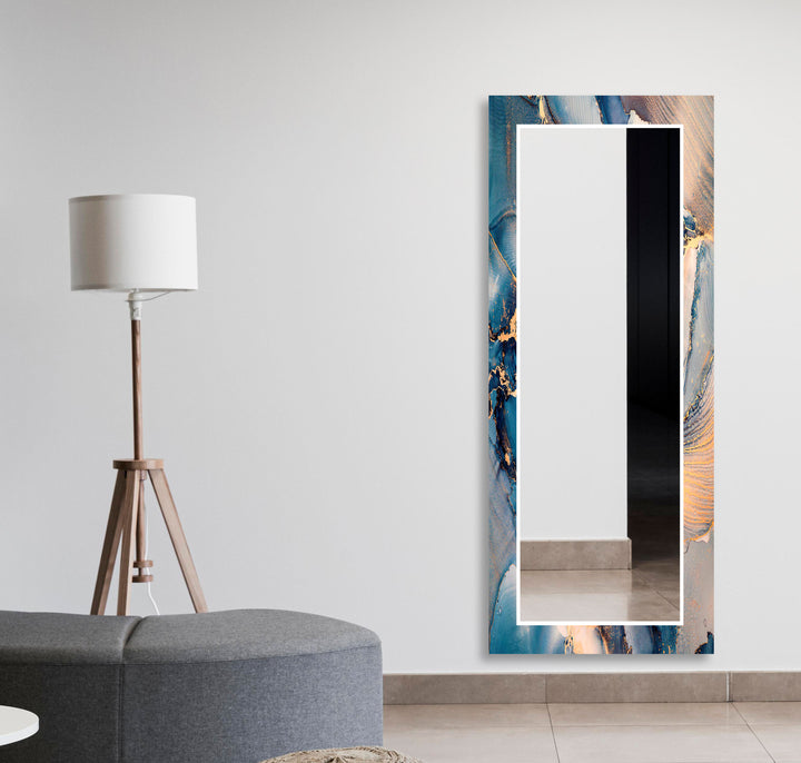 Blue & Silver Abstract Wall Mirror Rectangle Mirror
