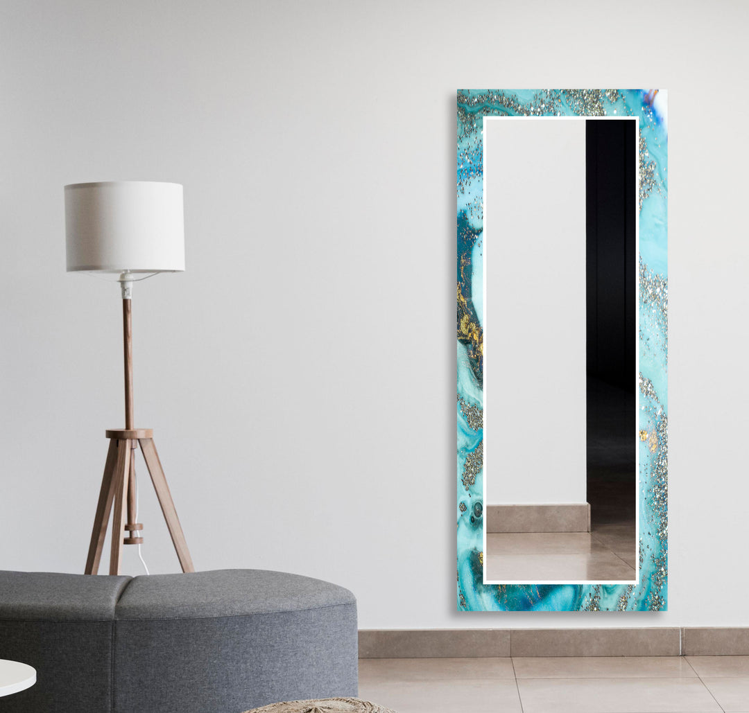 Light Blue Epoxy Wall Mirror Square Wall Mirror
