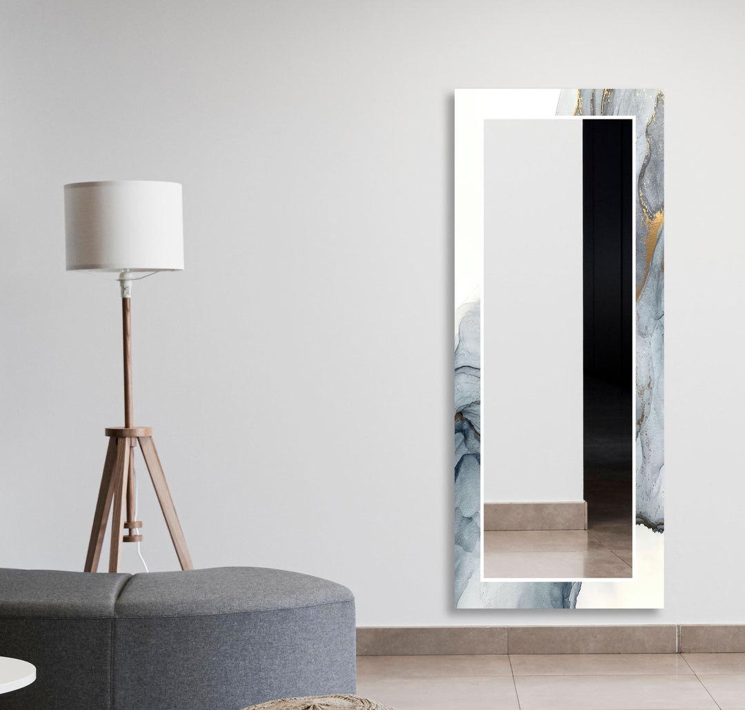 Gray and White Marble Wall Mirror Bedroom Wall Mirror
