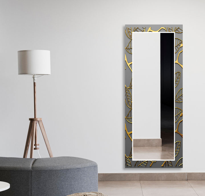 Abstract Gray Golden Line Wall Mirror Green Wall Mirror
