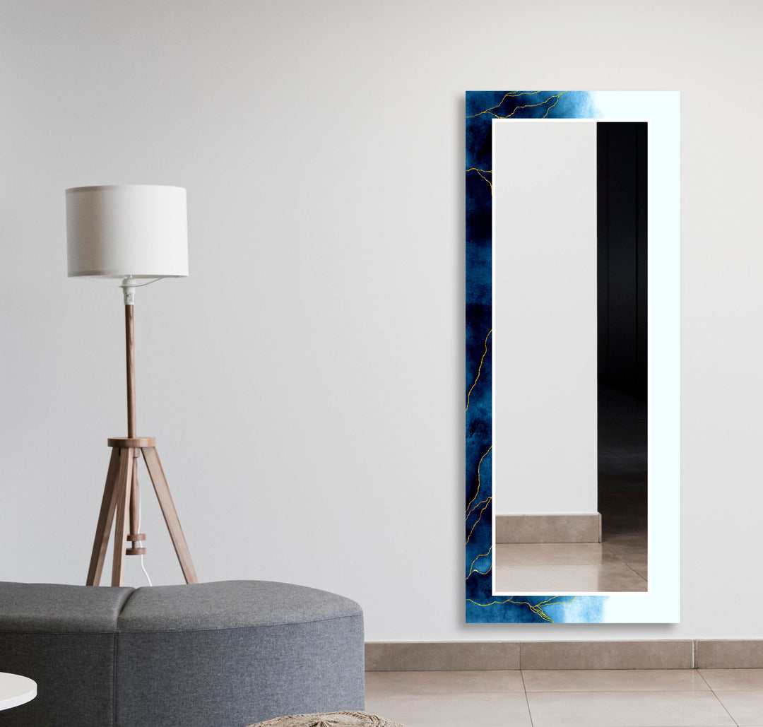 Blue White Wall Mirrors Wood Mirror
