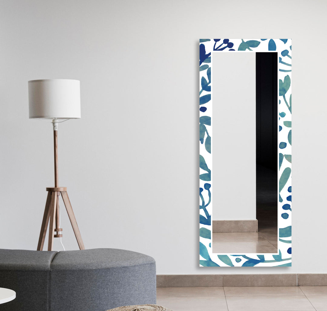 Blue Round Flowers Wall Mirror Blue Mirror
