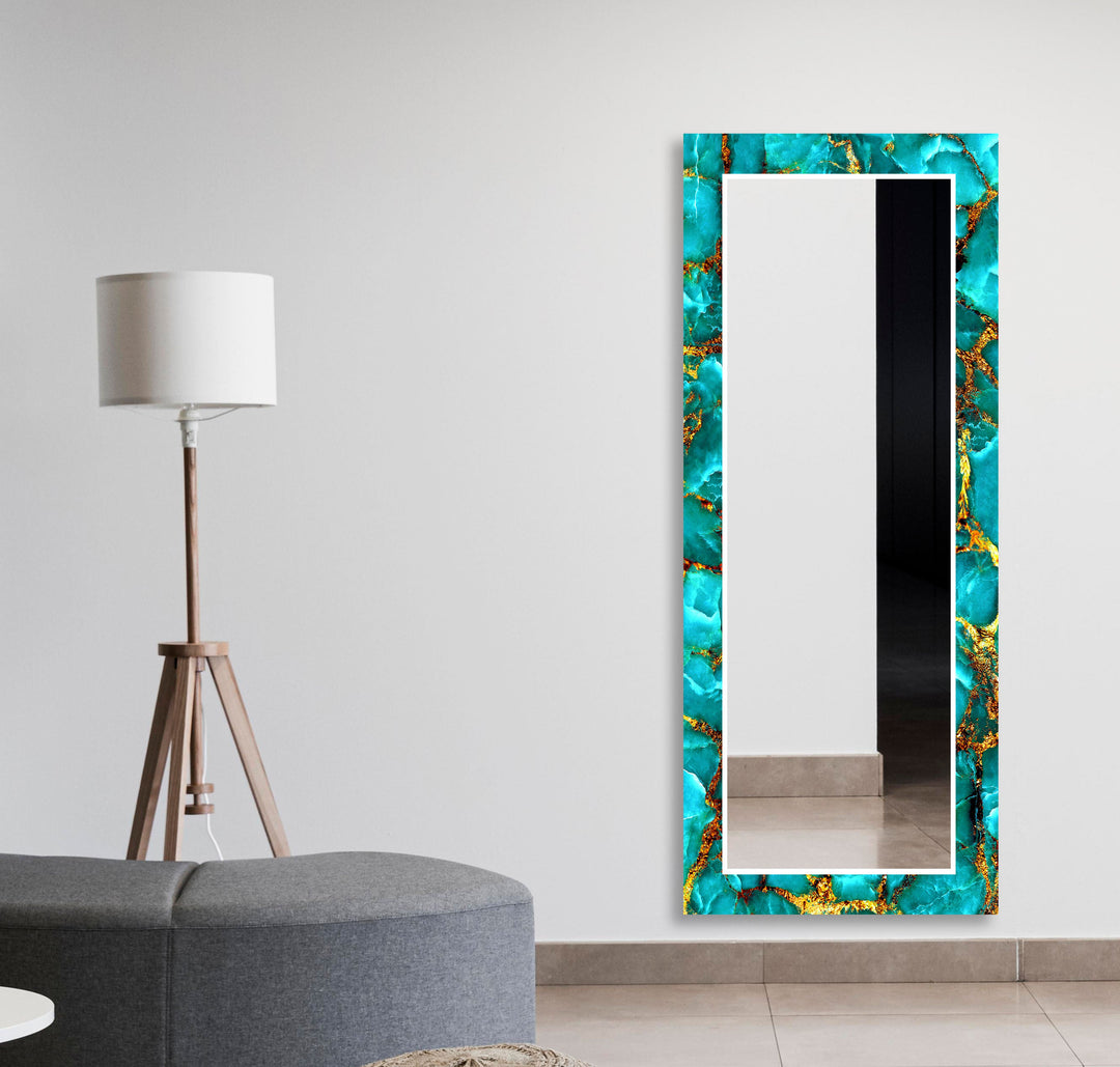 Turquoise & Gold Abstract Wall Mirror lighted mirror
