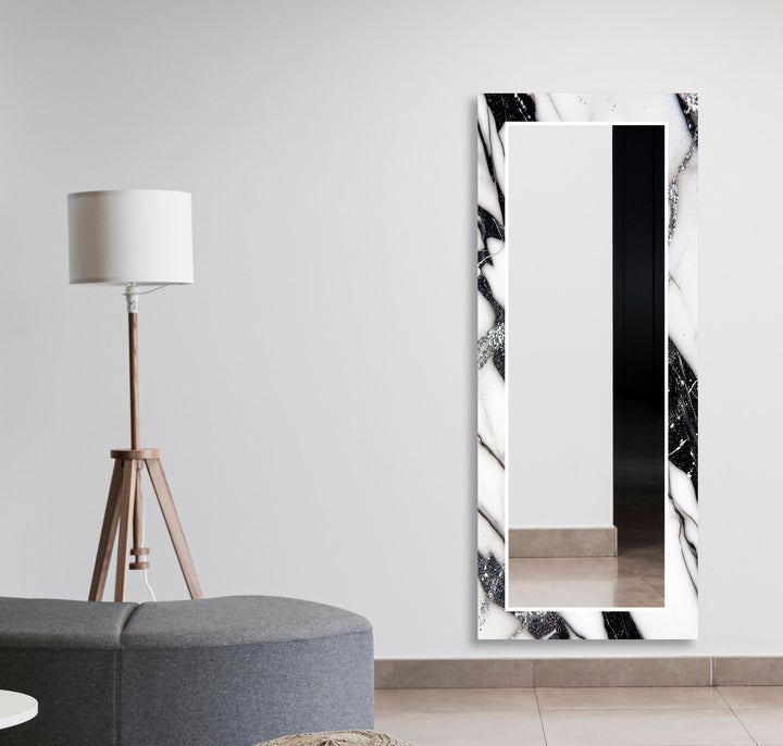 Black White Marble Wall Mirror bathroom mirror with lights
