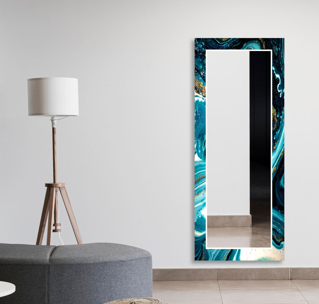 Blue & White Epoxy Wall Mirror Square Wall Mirror
