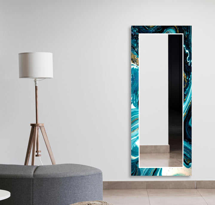 Blue & White Epoxy Wall Mirror Square Wall Mirror
