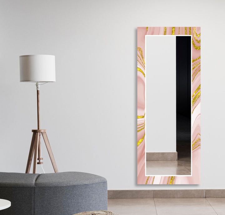 Pink Gold Details Wall Mirror Living Room Mirror
