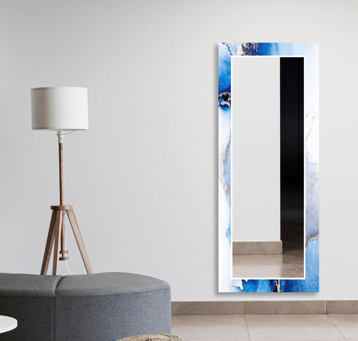 White and Blue Marble Wall Mirrors white framed mirror
