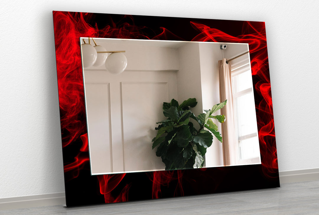 Red Smoke Abstract Wall Mirror