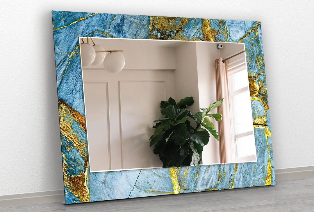 Light Blue & Golden Wall Mirror Decorative Mirror
